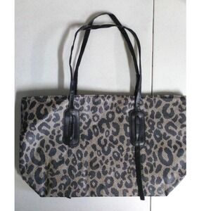 Leopard Print Tote Bag Grey Black Animal Pattern Zipper Shoulder Bag Carryall